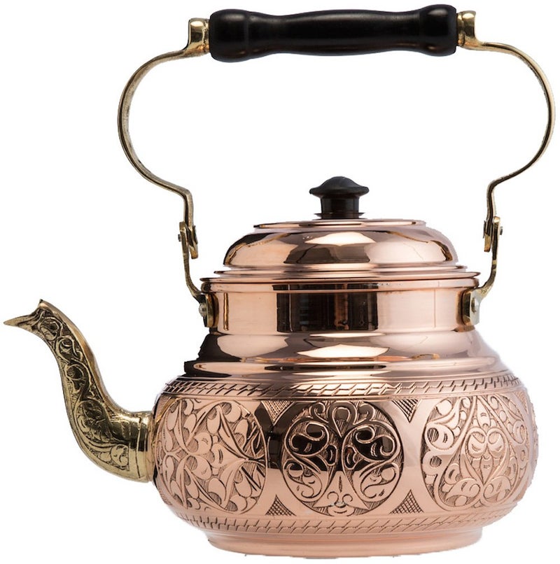 DEMMEX Handmade Engraved 1mm Thick Solid Uncoated Copper Tea Pot Kettle Stovetop Teapot, 1.6-Quart - Image 4